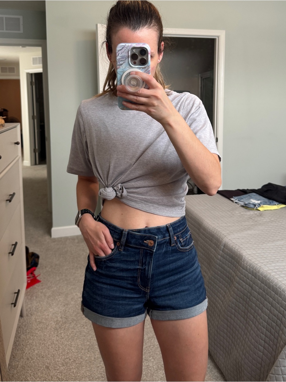 American Eagle Outfitters Dark Indigo High Waist Rolled Cuff Denim Shorts